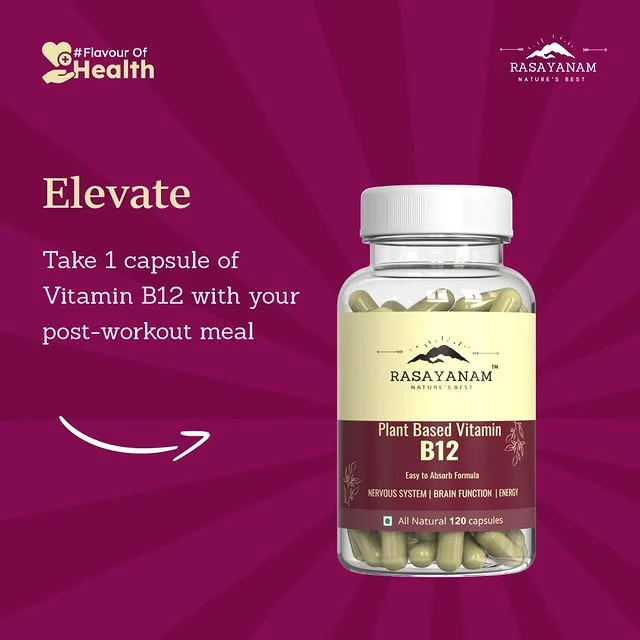 “Elevate”: a one-line tip and an arrow pointing to a jar of plant-based Vitamin B12.