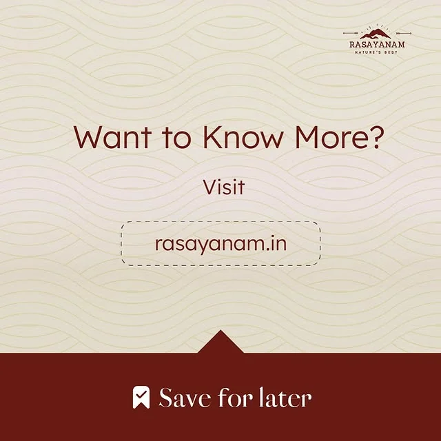Closing slide: “Want to know more? Visit rasayanam.in” above a dark red “Save for later” band.